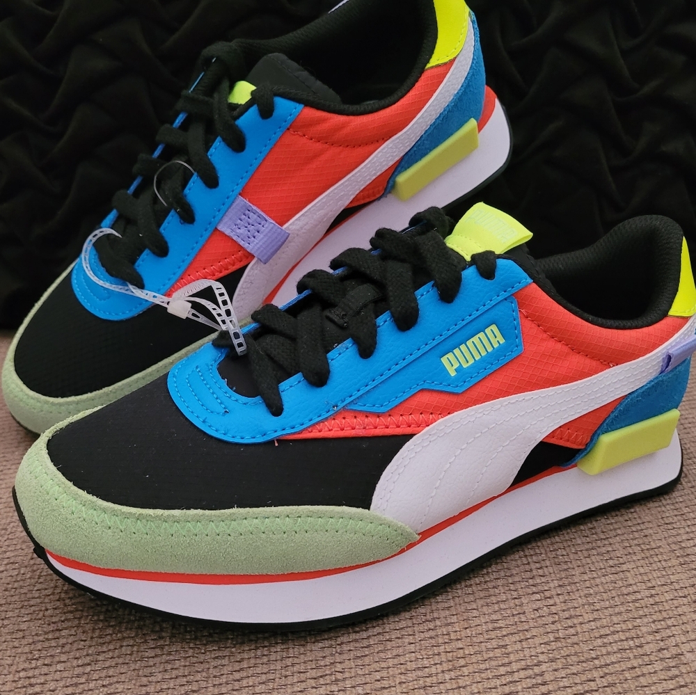 PUMA YOUTH FUTURE RIDER BLACK BLUE MULTI COLOR SNEAKERS